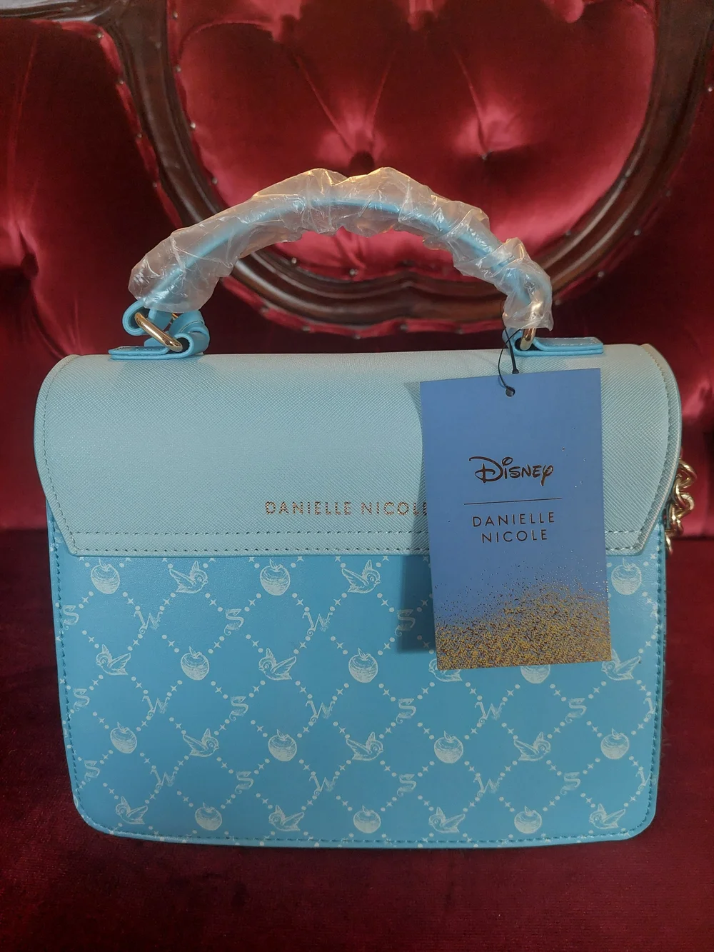 Disney Danielle Nicole Snow White Light Blue, Red Bows Heart Bag with Strap